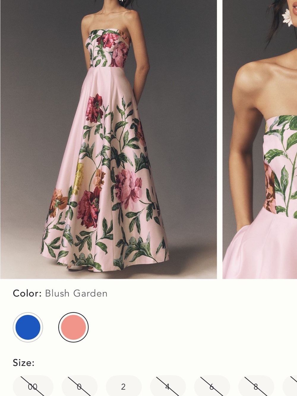 SOLD OUT BHLDN Blush Strapless Floral Satin Gown